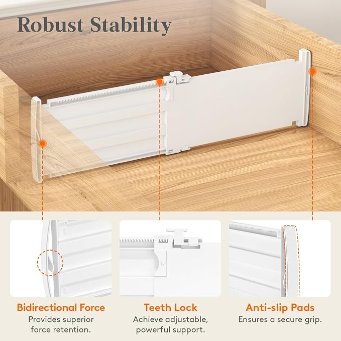 Lifewit 5" Tall 9 Pack Drawer Dividers, 30-47cm/11.5-18.5" Expandable Drawer Divider for Clothes, Adjustable Dresser Drawer Organizers, Drawers Separators for Dresser/Bathroom/Closet/Kitchen White - Image 5