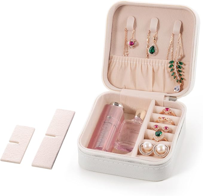 5pack/PU Leather Travel Jewelry Case, Mini Jewelry Box, Small Jewelry Organizer Portable Display Jewelry Storage Case for Rings Earrings Necklace, for Girls Women (White) - Image 3
