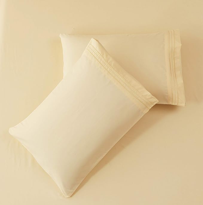 SONORO KATE Bed Sheet Set Super Soft Microfiber 1800 Thread Count Luxury Egyptian Sheets 18-Inch Deep Pocket Wrinkle and Hypoallergenic-3 Piece(Twin XL Ivory)