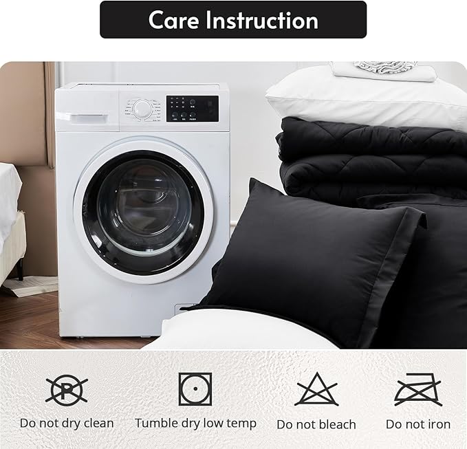 MUXHOMO 7 Pieces California King Comforter Set, Reversible Bed in a Bag Cal King Size, All Season Bedding Set with Comforter, Flat Sheet, Fitted Sheet, Pillowcases & Shams, Black & White