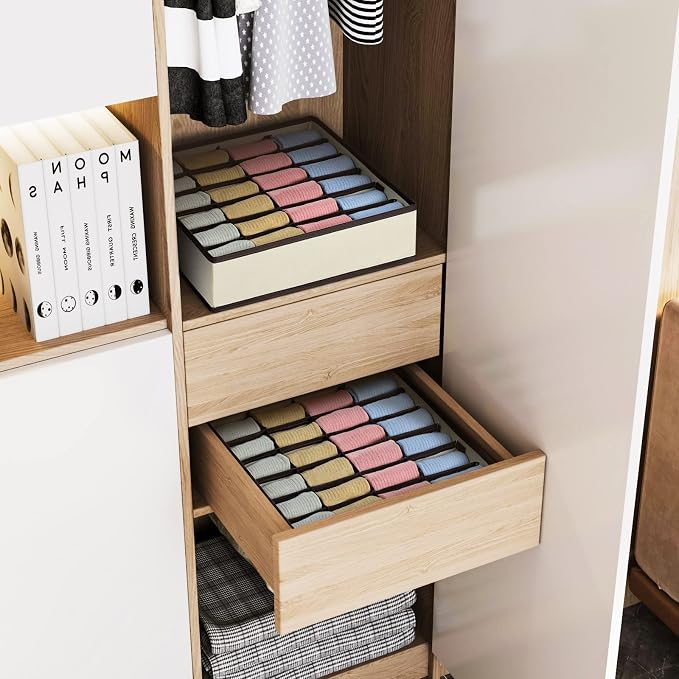 Joyoldelf Drawer Organizer 2 Packs, 24 Cell Collapsible Closet Cabinet Storage Boxes for Underwear, Socks, Bra, Handkerchiefs, Ties, Belts - Image 3