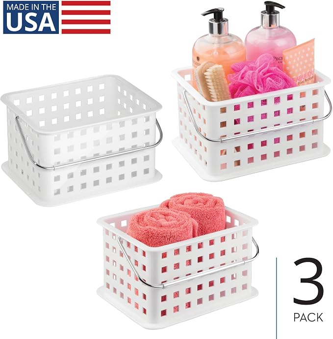 iDesign Shower Caddy Basket with Handle for Bathroom or Dorm - Set of 3 - White - Made in USA - Image 2