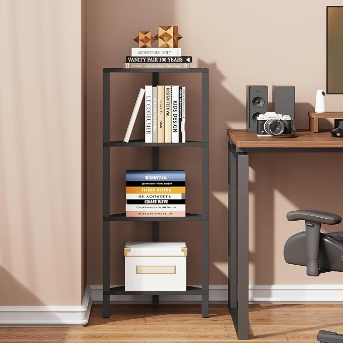 TUTOTAK Corner Shelf, 4-Tier Corner Bookshelf for Small Space, Narrow Display Corner Shelf Stand with Storage Rack, for Living Room, Bedroom, Black BS05BK004 - Image 4