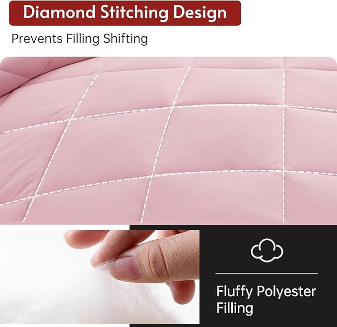 MUXHOMO 7 Pieces Queen Comforter Set, Reversible Bed in a Bag Queen Size, All Season Bedding Set with Comforter, Flat Sheet, Fitted Sheet, Pillowcases & Shams, Light Pink & Ivory