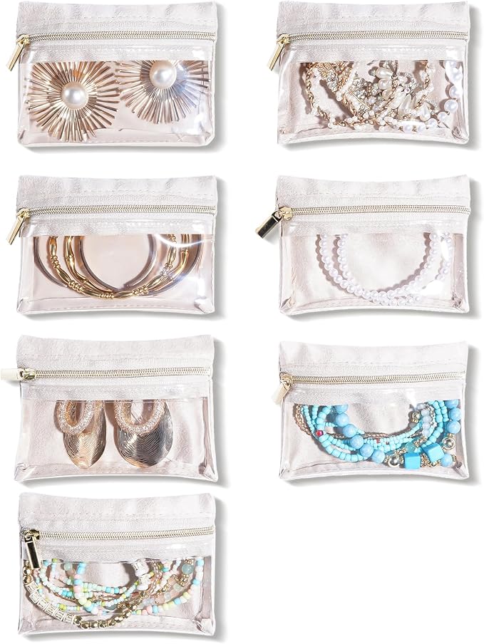 Lolalet Velvet Jewelry Pouches, Clear Window Travel Jewelry Organizer Bags for Earrings, Bracelets, Necklaces and Rings, Compact Jewelry Storage for Women Girls -7PCS by Lolalet