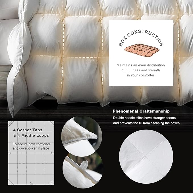 Royoliving Premium Feathers Down Duvet Insert Comforter Oversized King Size Heavyweight Thickened Winter White 100% Cotton Cover with Corner Tabs (120x98, 87 oz)