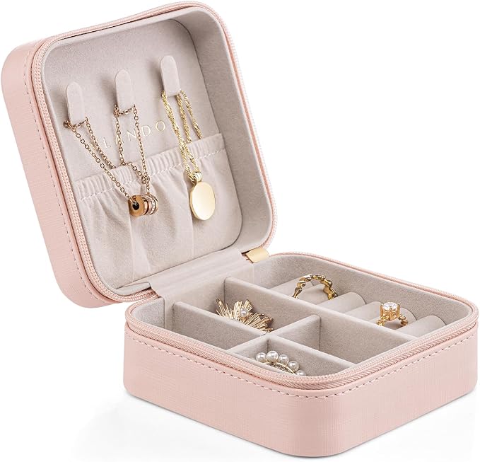 VLANDO Small Faux Leather Travel Jewelry Box Organizer Display Storage Case for Rings Earrings Necklace, Pink by VLANDO