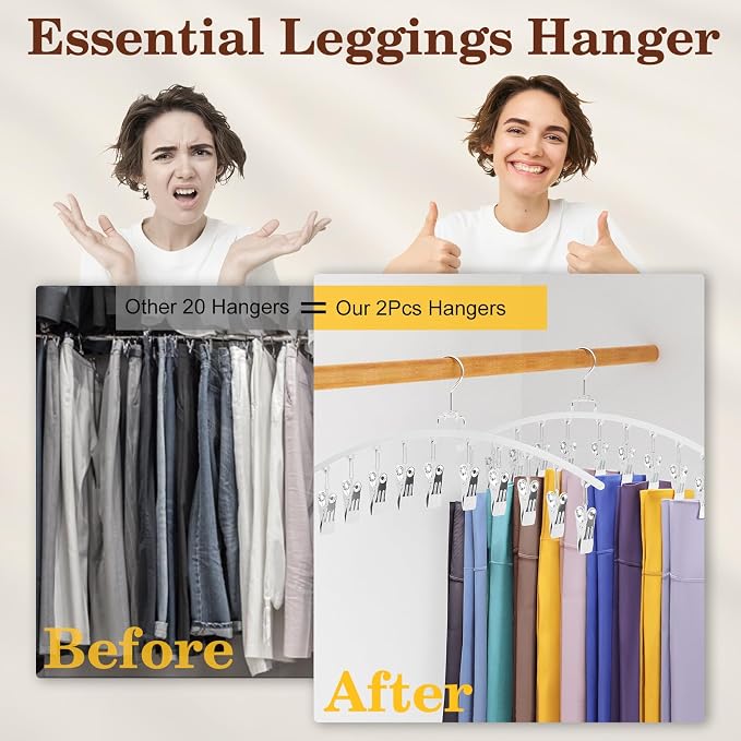2 Pack Legging Organizer for Closet 360° Swivel, Space Saving Metal Gym Clothes Hangers w/20 Clips Holds 20 Leggings, Closet Organizers and Storage, Room Organization Essentials, White - Image 4