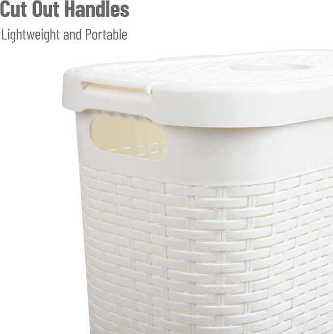 Mind Reader Slim Laundry Hamper with Lid, 40L Clothes Basket, Narrow Tapered Design with Ventilated Cutout Pattern, Plastic, Set of 2, White - Image 4