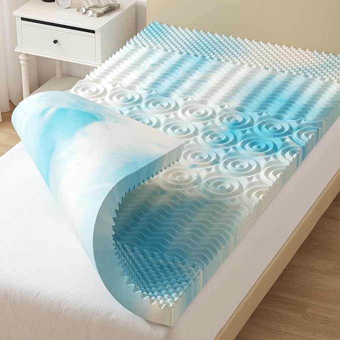 DUMOS 2 Inch Memory Foam Mattress Topper Twin, 5-Zone Cooling Gel Infused Pressure Relief Bed Topper for Back & Hip Pain, Soft Dorm RV Camping Mattress Pad, Blue