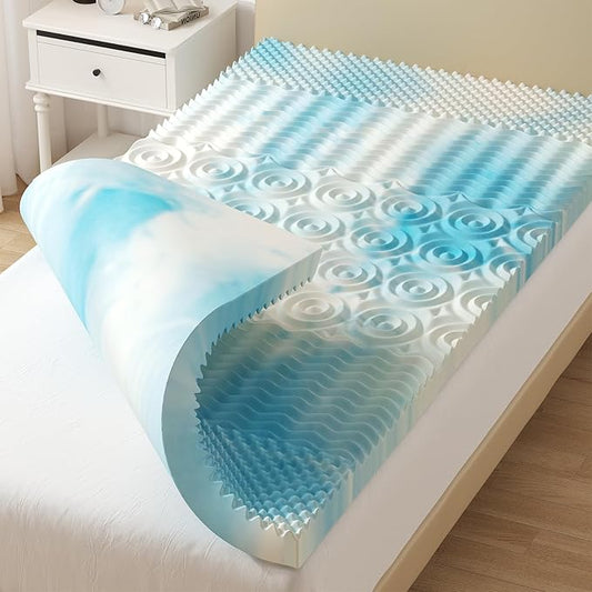 DUMOS 2 Inch Memory Foam Mattress Topper Twin, 5-Zone Cooling Gel Infused Pressure Relief Bed Topper for Back & Hip Pain, Soft Dorm RV Camping Mattress Pad, Blue