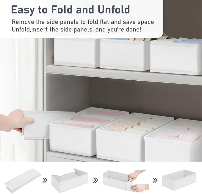 DIMJ Drawer Organizer Clothes - Underwear Organizer Small Sock Organizer Box Dresser Organizer,Drawer Dividers for Baby Clothes,Bra,Socks, Belt, Tie, Set of 6,White - Image 8