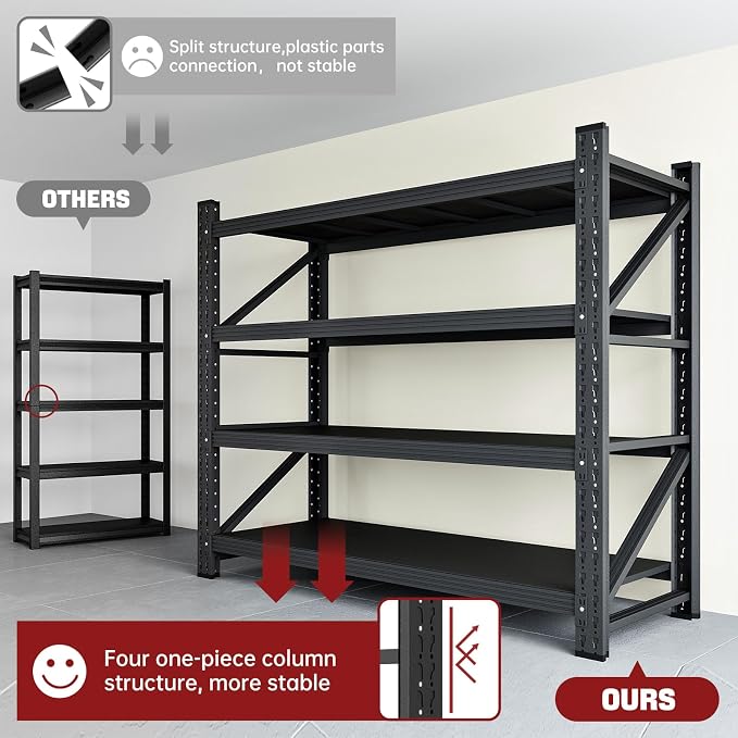 RAVIGIN 3000LBS Storage Shelves, 48" W Garage Shelving Heavy Duty Metal Adjustable Garage Shelves, Shelving Units Industrial Shelving for Warehouse, 48" W x 23.7" D x 70" H, Black - Image 4