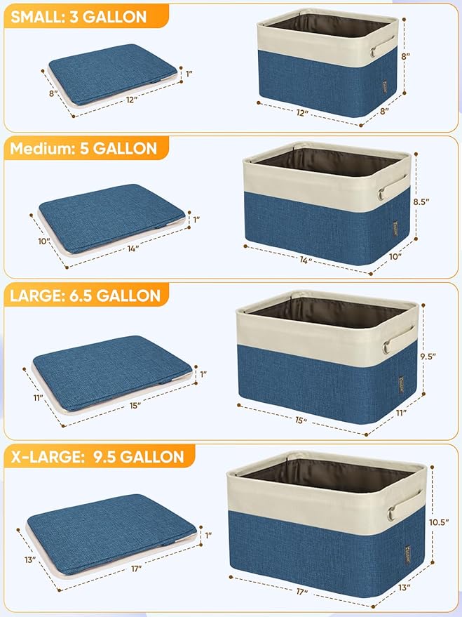 BALEINE 3 Pack Fabric Closet Storage Bins for Shelves, Linen Closet Organizers and Storage, Decorative Baskets for Organizing, Shelf, Clothes, Home, Office (Navy Blue, 15"x11"x9.5") - Image 2