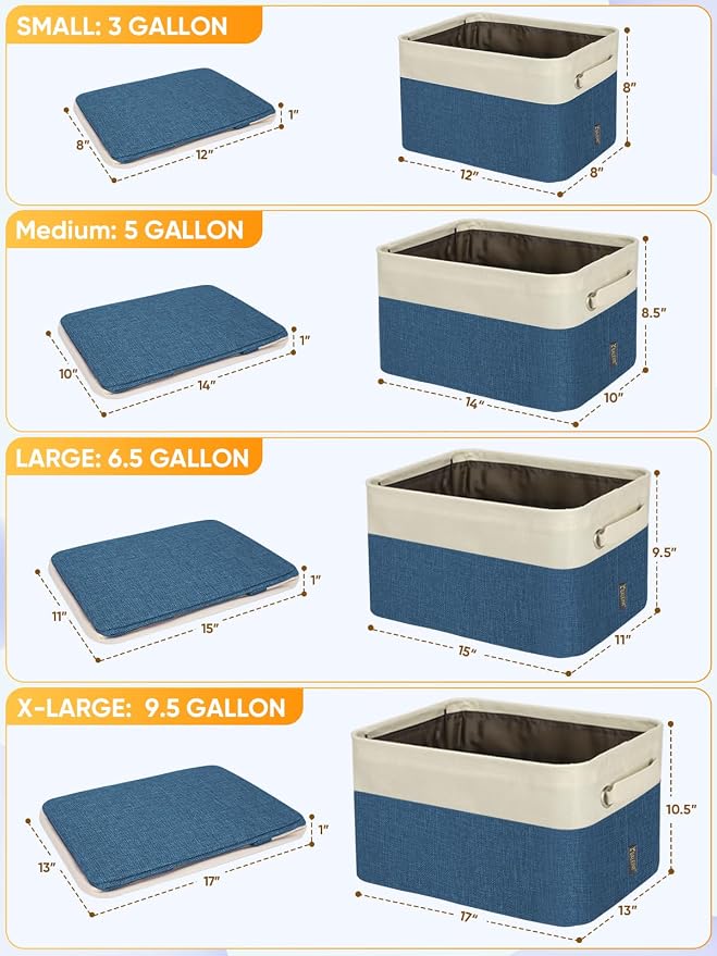 BALEINE 3 Pack Fabric Closet Storage Bins for Shelves, Linen Closet Organizers and Storage, Decorative Baskets for Organizing, Shelf, Clothes, Home, Office (Navy Blue, 14''x10''x8.5'') - Image 2