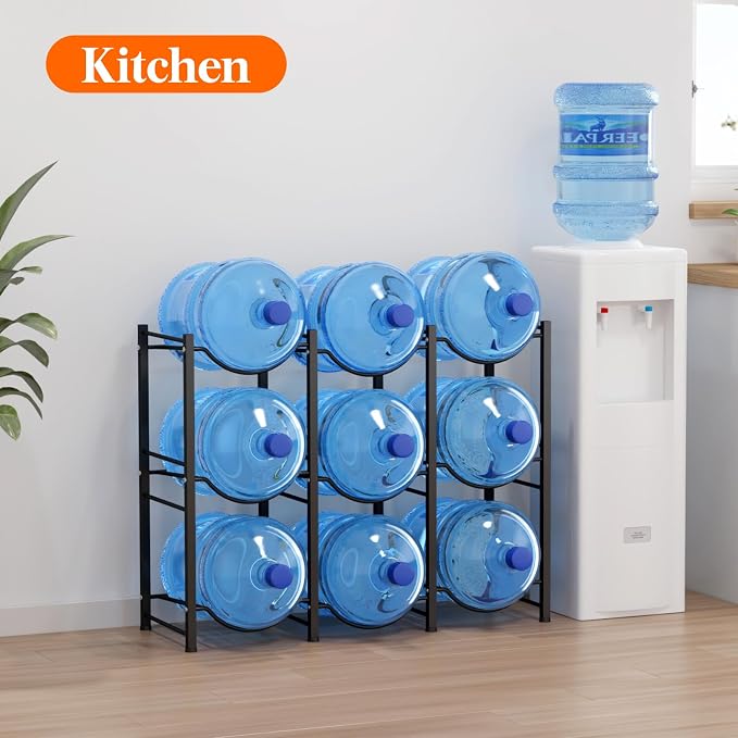 Lifewit 5 Gallon Water Jug Holder, 3 Tier Water Bottle Stand, 9 Slots Heavy Duty Water Dispenser Rack for Gallon Jugs, 375 lb/170 kg Capacity Detachable Water Jug Shelf Organizer for Home/Office Black - Image 8