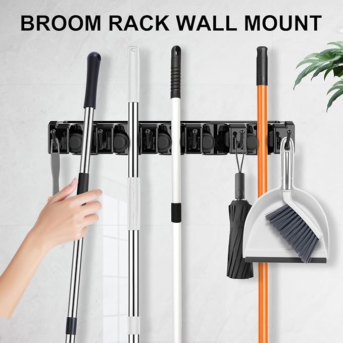 nacena Broom Holder Wall Mount, 2 Packs broom and mop organizer wall hanging broom and mop organizer wall hanging with 5 Ball Slots and 6 Hooks (Black) - Image 6