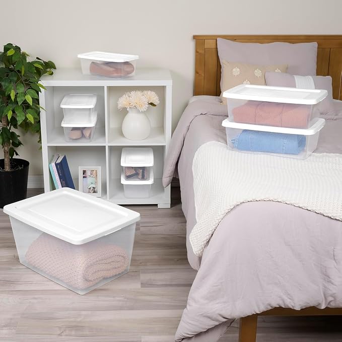 Sterilite 6 Quart Clear Storage Bins with Lids, 18-Pack Plastic Storage Containers, Clear Stackable Storage Bins Box for Closet, Garage, Classroom, Home Organization and Storage, Cloth Included - Image 6
