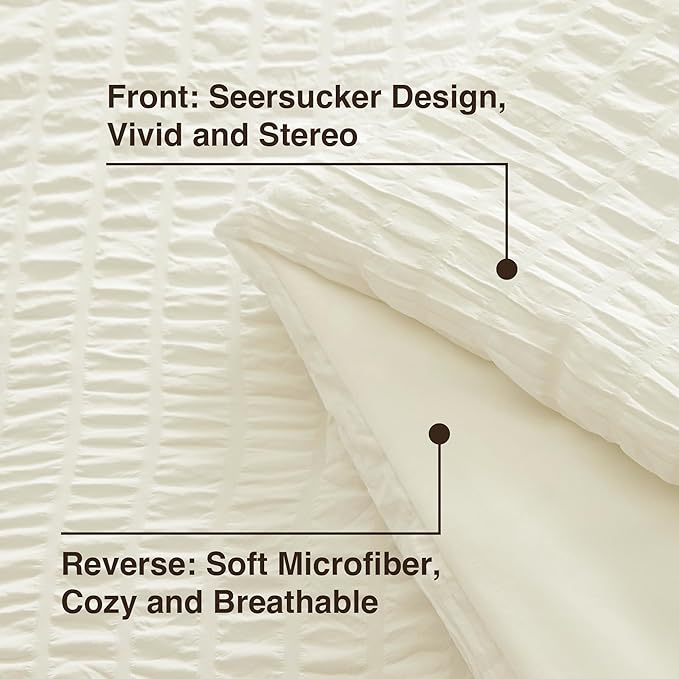Love's cabin Seersucker Ivory California King Comforter Set, 7-Piece All Season Lightweight Bed in a Bag Bedding Set with Comforter, Flat Sheet, Fitted Sheet, Pillowcases and Shams | Soft, Breathable, Lightweight