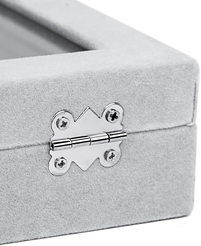 Jewelry Box Rings Organizer Tray 7 Slots Velvet Jewelry Earring Storage Box With Transparent Lid Jewelry Display Case for Girls Women (Gray) - Image 6