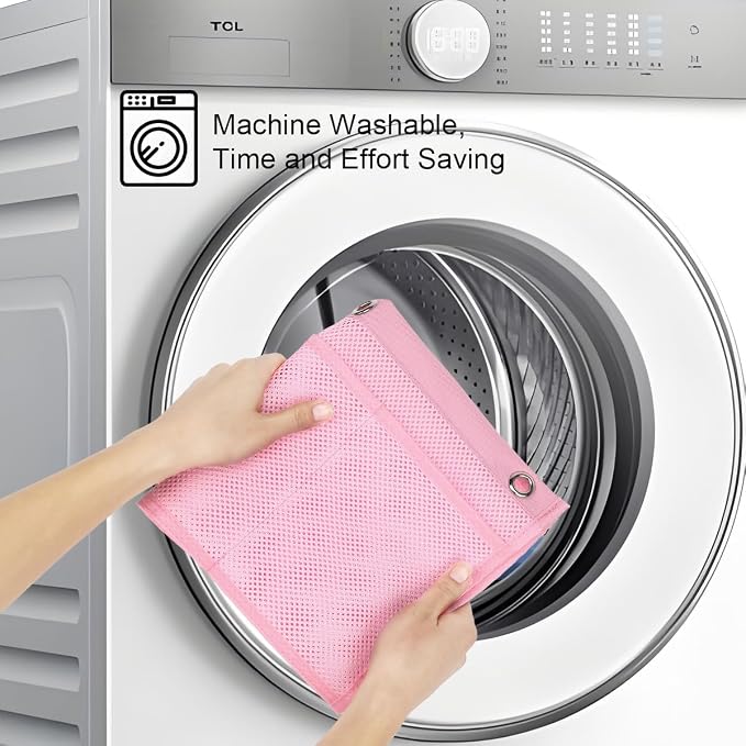 GYEUKHAM Hanging Mesh Shower Caddy for Bathroom - Quick Drying Portable Shower Organizer with Multiple Pockets for Soap,Shampoo and Cruise Ship Essentials Saving Bathroom Storage,Pink,2 Pack - Image 6