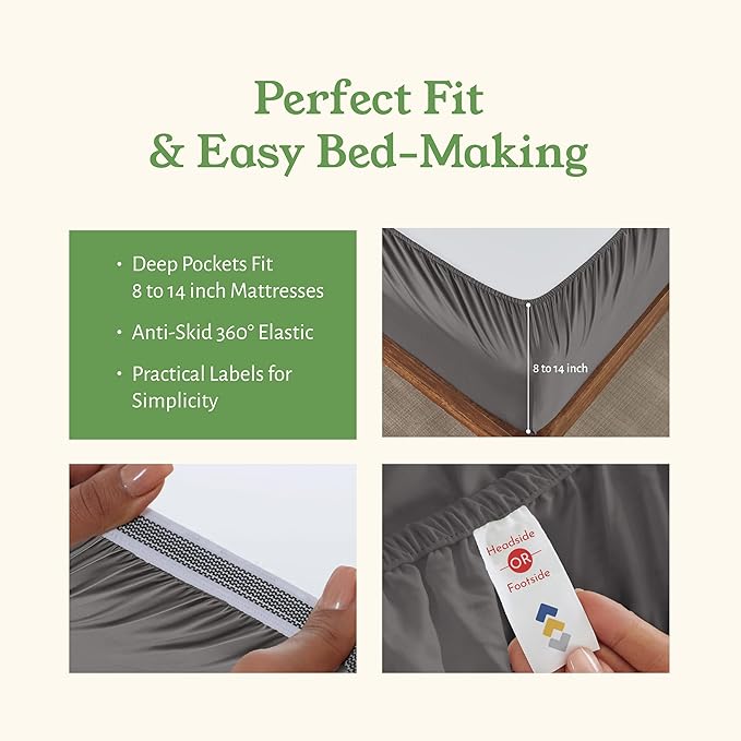 California Design Den Twin Sheets Set - Deep Pocket 100% Organic Cotton Sheets, Cool & Crisp Percale, Durable Bedding Set - Grey