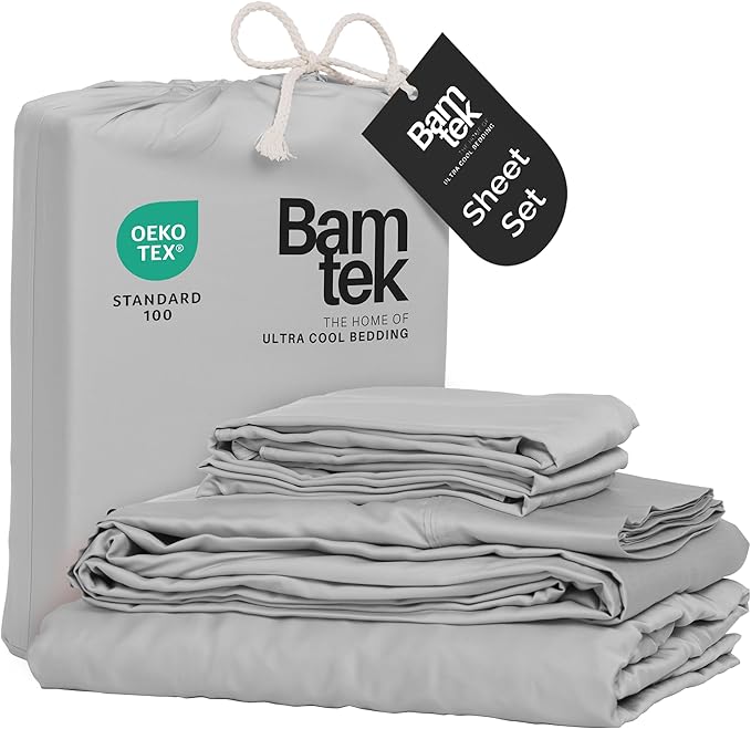 Viscose Bamboo Sheets - Cal King Sheet Set 4PC - Cooling Sheets for Hot Sleepers with Moisture Wicking Technology - Silky Soft 18 Inch Deep Pocket - Gray Mist 72"x84"