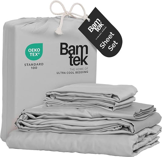 Viscose Bamboo Bed Sheets Full Sizes 4PC Set - Cooling Bedding for Hot Sleepers with Moisture Wicking Technology - Silky Soft 16 Inch Deep Pocket - Gray Mist 54"x75"