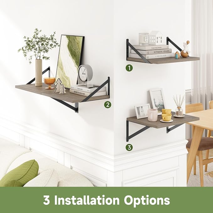 Heimlove 12 Inch Deep Floating Shelves for Wall, 16W x 12D Wide Floating Shelves Heavy Duty Wall Mounted Shelves, Wood Wall Shelves for Living Room Bedroom Bathroom Kitchen- Set of 4 - Image 6
