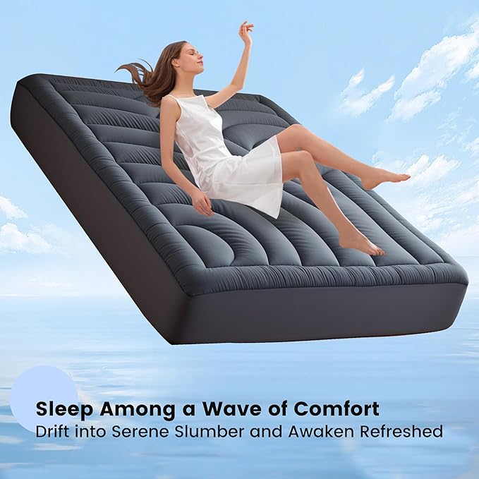 Waterproof Mattress Pad Twin, Quilted Fitted Twin Mattress Topper, Five-Layers Noiseless Mattress Protector Cover with 8"-21" Deep Pocket, Machine Washable, Grey, 39x75