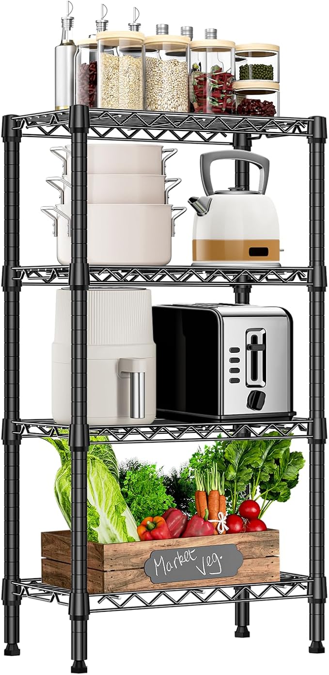 M MZG 1000 lbs 4 Tier Shelf Metal Storage Shelves Wire Rack Closet Organizers with PP Board for Garage Kitchen Bathroom Laundry Black 11.8" D x 21.7" W x 39.5" H by MEIGAOPLASTICANDMETALHKCOLIMITED
