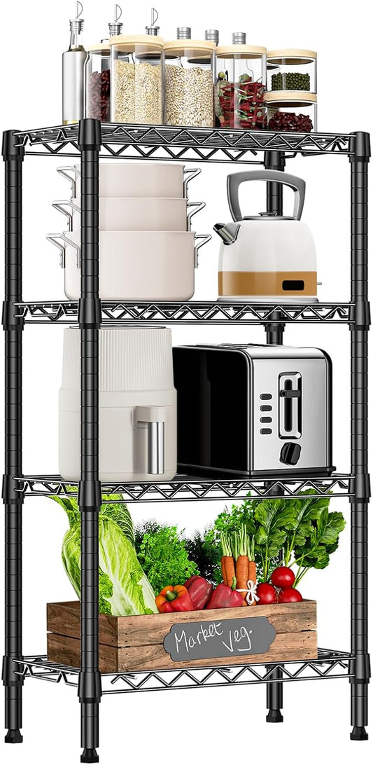M MZG 1000 lbs 4 Tier Shelf Metal Storage Shelves Wire Rack Closet Organizers with PP Board for Garage Kitchen Bathroom Laundry Black 11.8" D x 21.7" W x 39.5" H by MEIGAOPLASTICANDMETALHKCOLIMITED