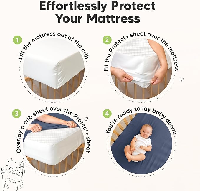 2-Pack Waterproof Crib Mattress Protector Cover Fitted - Quiet Baby Crib Mattress Pad Sheets, 52" x 28" Soft Quilted Cotton Baby Sheet, Machine Washable, Easy Fit, Durable (Ecru/Quin)