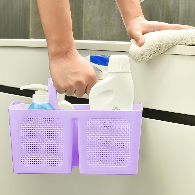 ALINK Portable Shower Caddy Basket with Compartments, Plastic Divided Cleaning Caddy Organizer Storage Tote with Handle for Bathroom, College, Dorm Room Essentials - Purple - Image 5