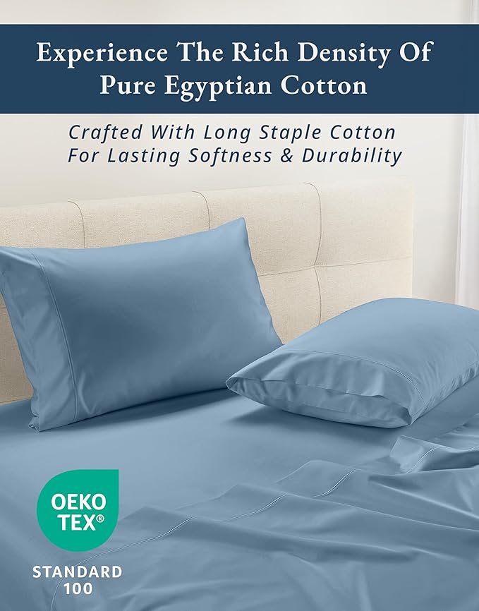 LANE LINEN 100% Egyptian Cotton Queen Sheet Set, Soft & Comfy Thick Fully Elasticized Mercerized Cotton Sheets Queen Size Set, No Pill Fade Resistant - Mountian Spring