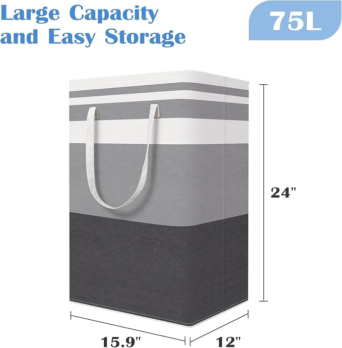 BlissTotes 3-Pack Laundry Basket, Freestanding＆Waterproof Laundry Hamper, Collapsible Tall Clothes Hamper with Easy Carry Handles for Clothes, Towels in the Family and Dorm,Gradient Grey,75L - Image 2