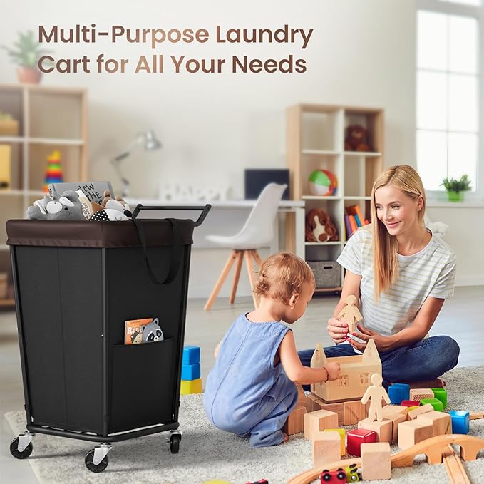 160L Laundry Hamper with Wheels and Handle, 2-Section Rolling Hamper for Laundry, Large Laundry Basket with Wheels, Rolling Laundry Basket Clothes Hamper for Home, Bathroom and Dorm(Black) - Image 5