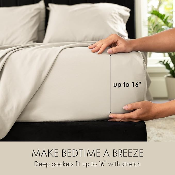 ClevaHome Queen Size Sheet Set - 6 Piece Soft Breathable Luxury Bed Sheet Set - Shrinkage & Fade Resistant Embroidered Bedding Sheet with Deep Pocket, 2 Extra Pillowcases (Queen, Oat Milk) (Pack of 2)