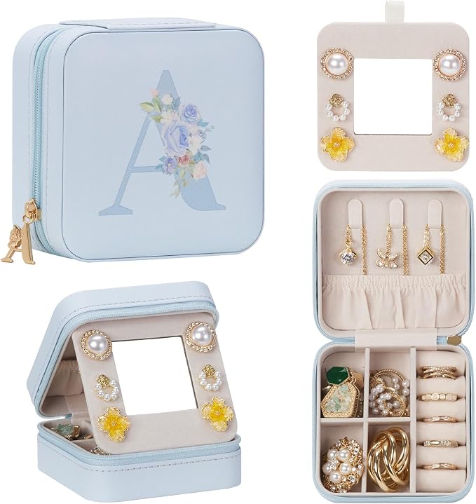 Enthralite Travel Jewelry Box for Gift: Traveling Jewelry Case for Girls Women - Mini Organizer for Necklaces Earrings Blue A by Enthralite