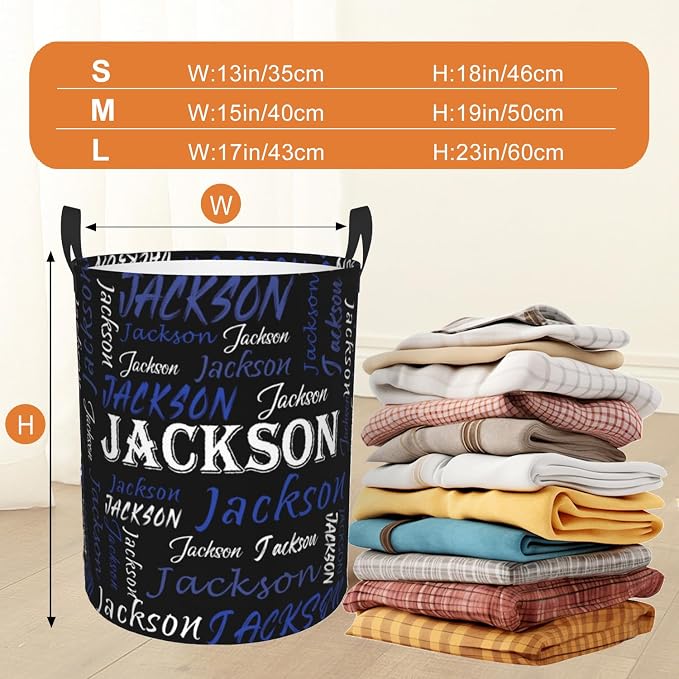 Custom Name Laundry Hamper, Personalized Laundry Basket with Name for Baby Boys Girls, Customized Collapsible Dirty Clothes Hamper Storage with Handles for Bedroom Bathroom Dorm Room Decor - Image 3