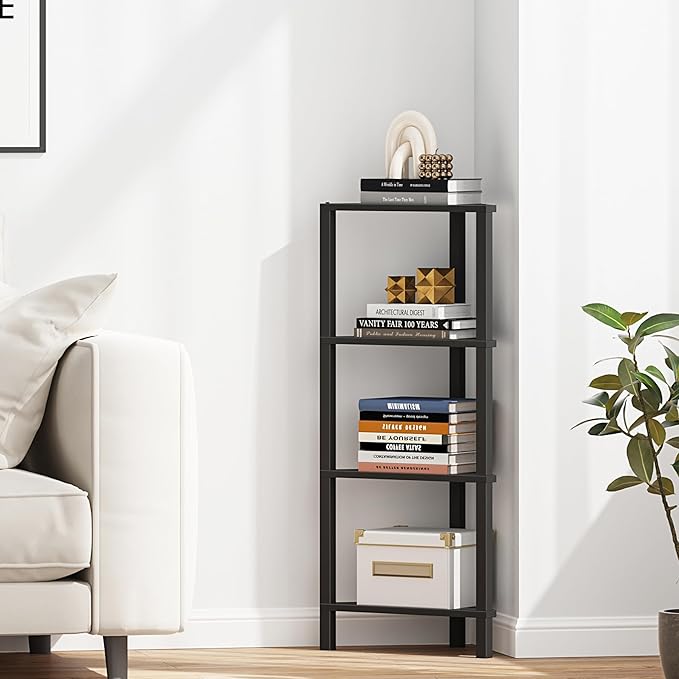 TUTOTAK Corner Shelf, 4-Tier Corner Bookshelf for Small Space, Narrow Display Corner Shelf Stand with Storage Rack, for Living Room, Bedroom, Black BS05BK004 - Image 5