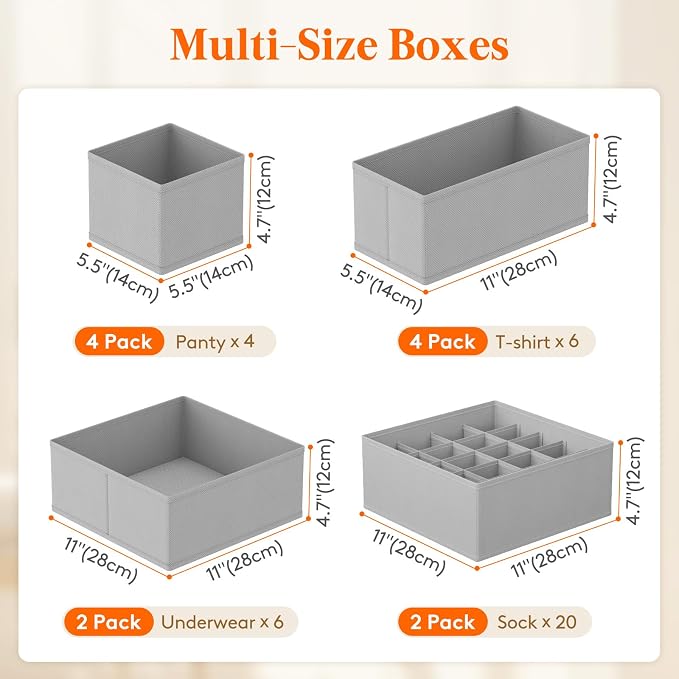 Lifewit Underwear Drawer Organizer for Closet 16 Pack, 3 Sizes Dresser Organizer Dividers, Deep Fabric Foldable Drawer Storage Organizer Bins for Clothes, Sock, Bra, Lingerie, Undies - Image 2