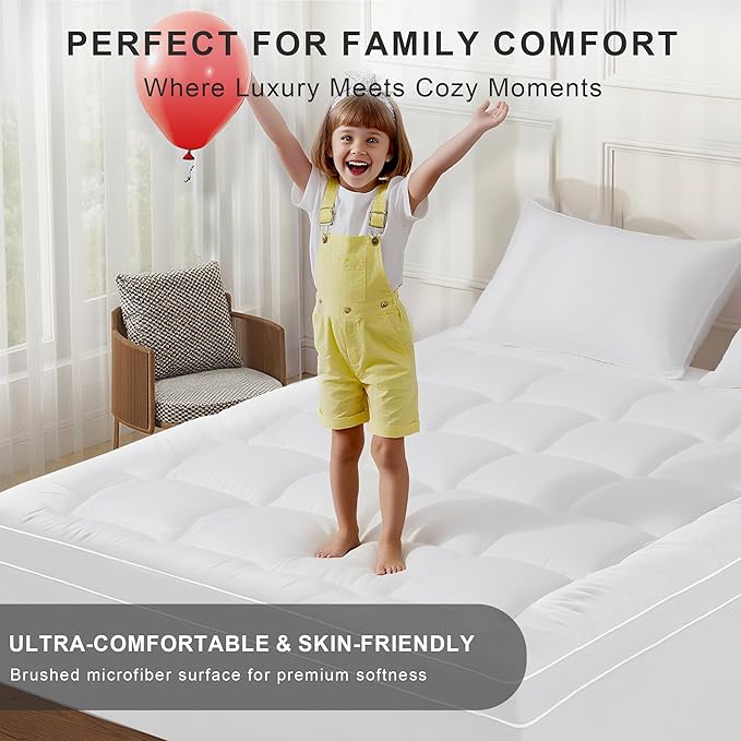 3 Inch Mattress Topper Queen Size Breathable Filled Soft Fluffy Supportive for Back Pain Relief, Bed Mattress Pad Pillow Topper with Extra Thick Padded Protector for 8"-21" Deep Pocket
