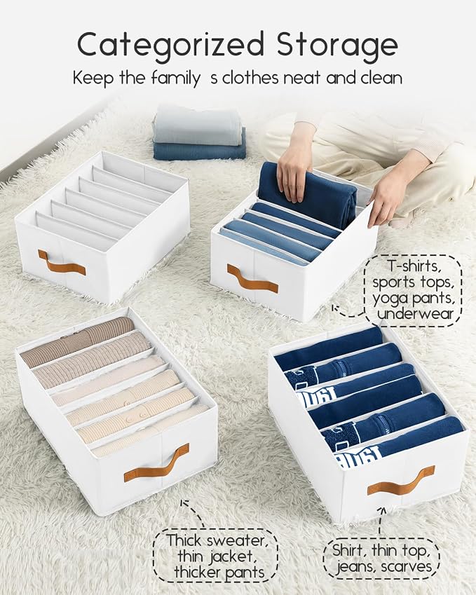 Homsorout Closet Organizers and Storage - Fabric Clothes Organizer with Handles, Foldable Jeans Organizer for Clothes, Drawer Organizer for Shirts, Bra, Sweater, Scarf, 4 Pack, White - Image 2
