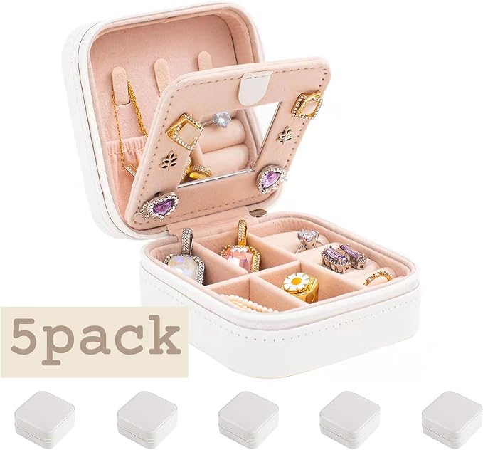 KElofoN Travel jewelry case Travel jewelry box Travel Jewelry Organizer Small Jewelry Organizer Box for Girls Women with Mirror (White-5) - Image 2