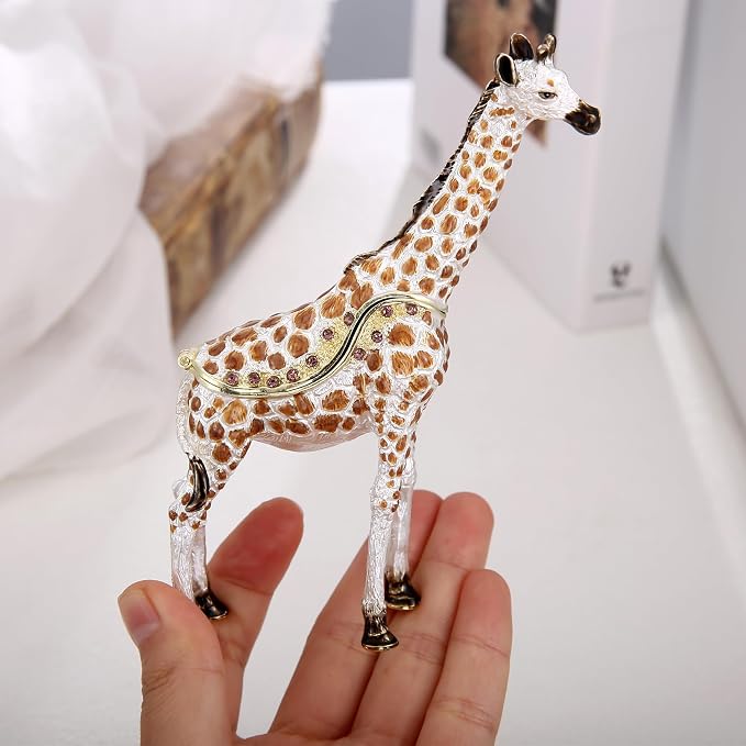 Hand Painted Animal Trinket Box for Home Decor, Hinged Jewelry Organizer Storage, Unique Personalized Collectible Keepsake Figurine Handmade Decorative Ornament Gifts (Giraffe) - Image 6