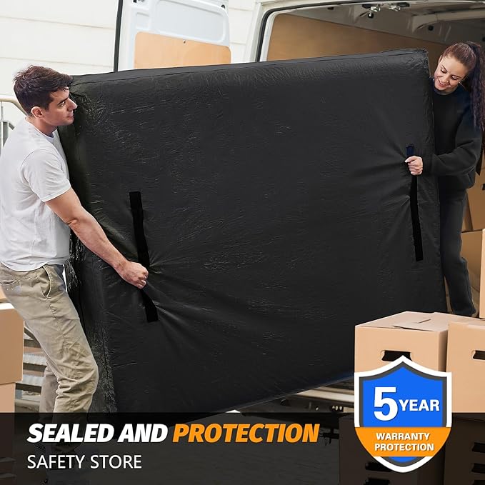 Mattress Bags for Moving, BETU Mattress Protector Waterproof Mattress Cover Crib Size Storage Bags with 8 Heavy-Duty Handles and Zipper for Bed Extra Thick Large Reusable (52"x28"x6.5" Black)