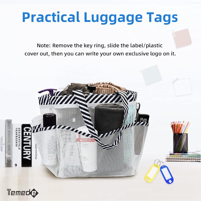 Temede Mesh Shower Caddy Portable for College Dorm Room Essentials, Large Capacity Shower Caddy Basket with 8 Pockets, Quick Dry Shower Tote Bag for Beach, Gym, Bathroom, Camp, Travel-White - Image 5