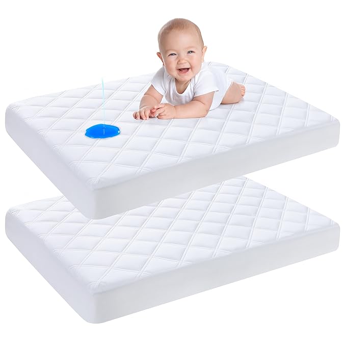 Yoofoss Waterproof Pack and Play Mattress Protector 2 Pack, Quilted Pack and Play Mattress Pad Cover Ultra Soft and Breathable, Playpen/Playard Mattress Sheet for Standard Pack n Play Size 39''x27''