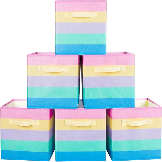 ShellKingdom Storage Bins, Foldable Fabric Storage Cubes And Cloth Storage Organizer Drawer For Closet And Toys Storage, 6 Pack (Rainbow) by ShellKingdom